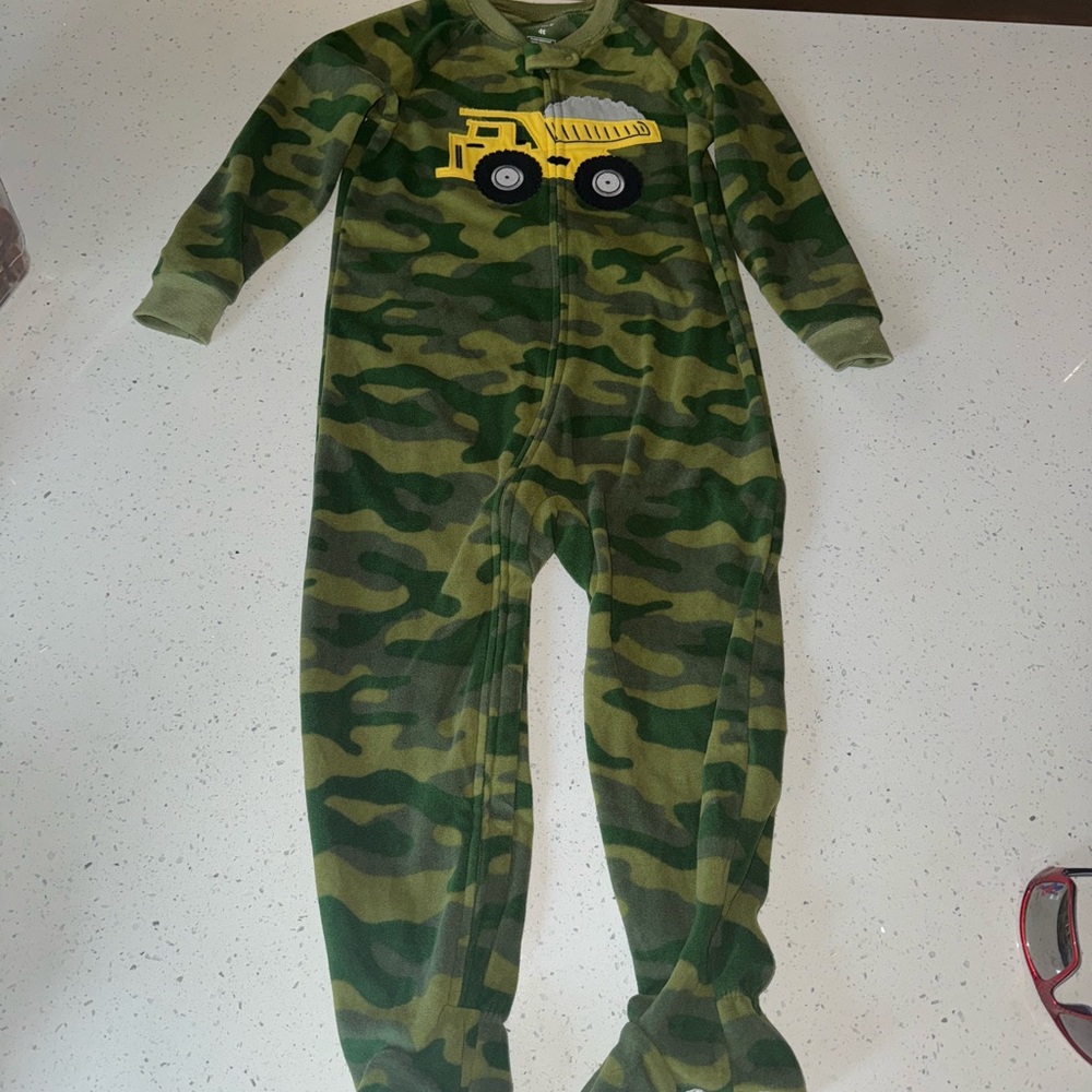 Kids Camo Green One Piece Carters Onesie with Truck Design